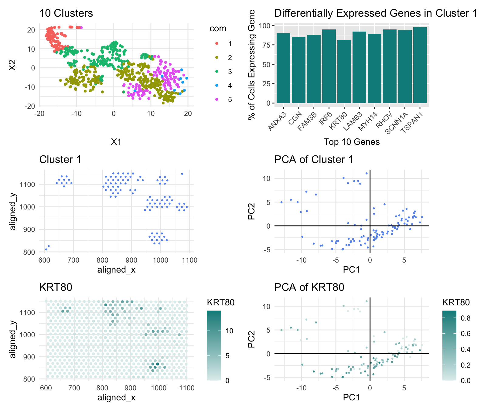 Multi-Panel Data Visualization of Breast Cancer Cell Cluster and Genes - Eevee